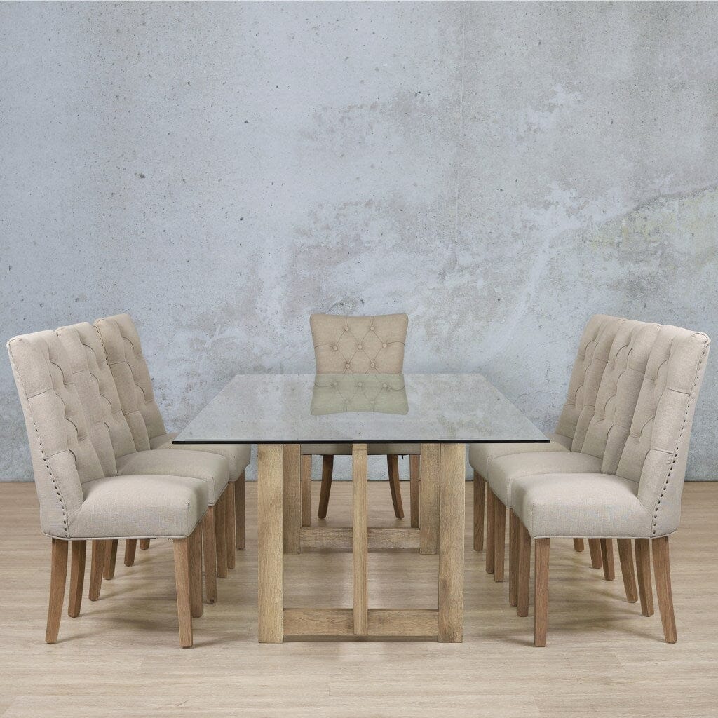 Bolton Glass Top & Duchess 8 Seater Dining Set Dining room set Leather Gallery Antique Natural Oak 