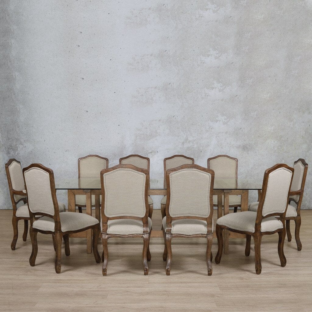 Bolton Glass Top & Duke 10 Seater Dining Set Dining room set Leather Gallery Antique Dark Oak 