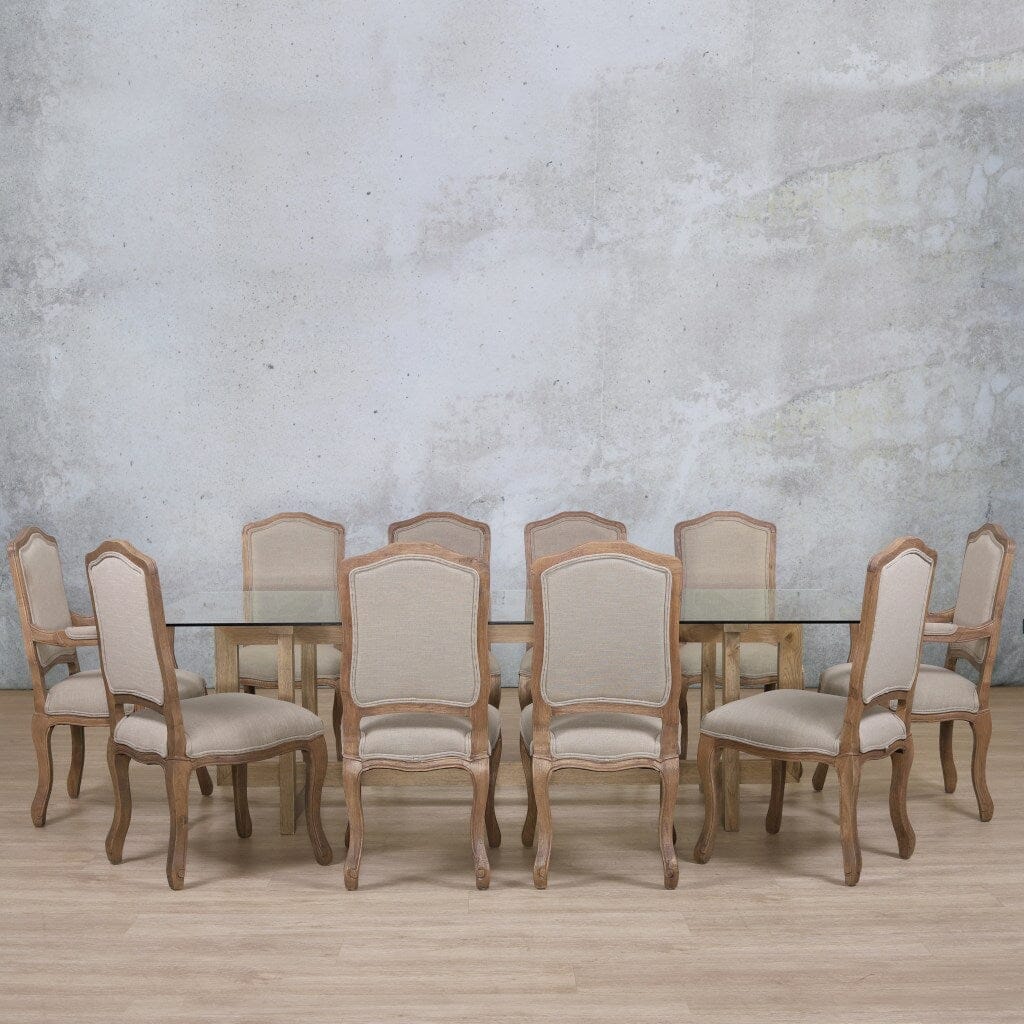 Bolton Glass Top & Duke 10 Seater Dining Set Dining room set Leather Gallery Antique Natural Oak 