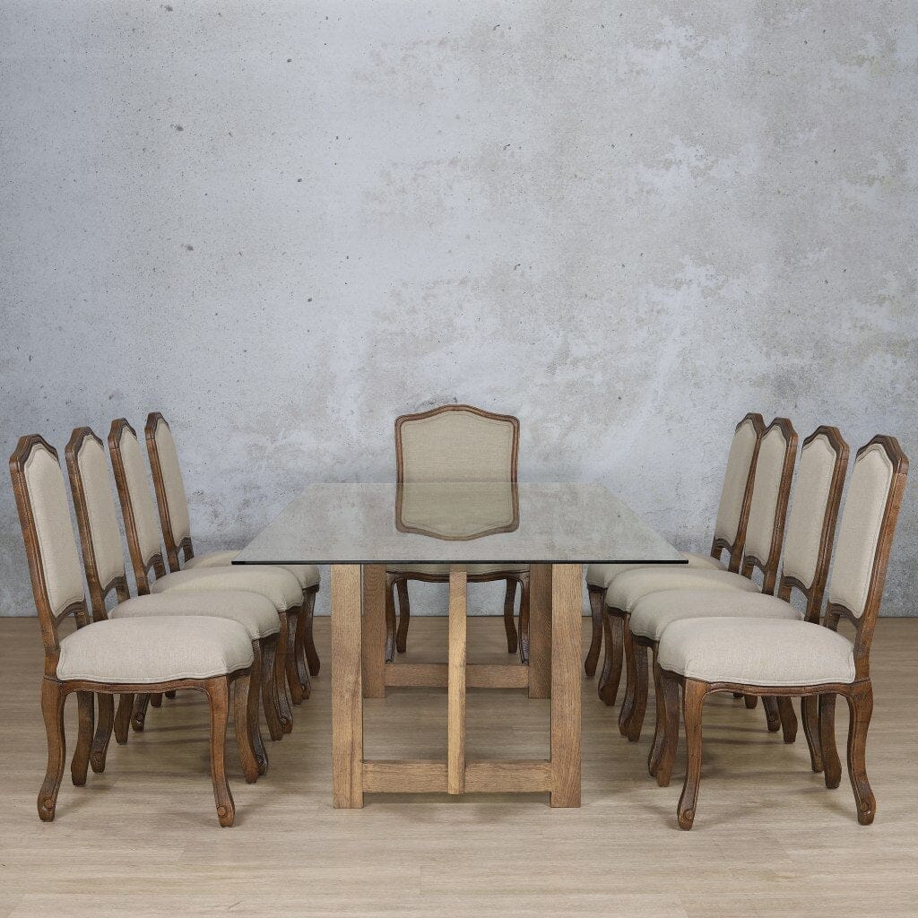 Bolton Glass Top & Duke 10 Seater Dining Set Dining room set Leather Gallery Antique Dark Oak 