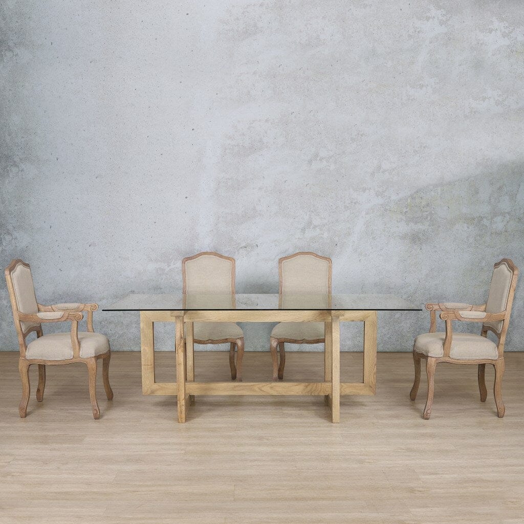 Bolton Glass Top & Duke 6 Seater Dining Set Dining room set Leather Gallery Antique Natural Oak 