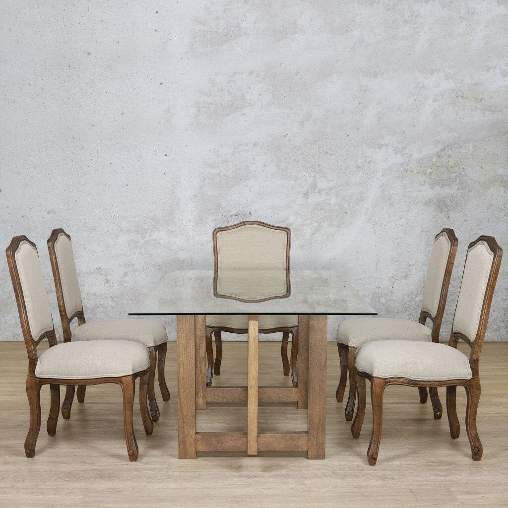 Bolton Glass Top & Duke 6 Seater Dining Set Dining room set Leather Gallery Antique Dark Oak 