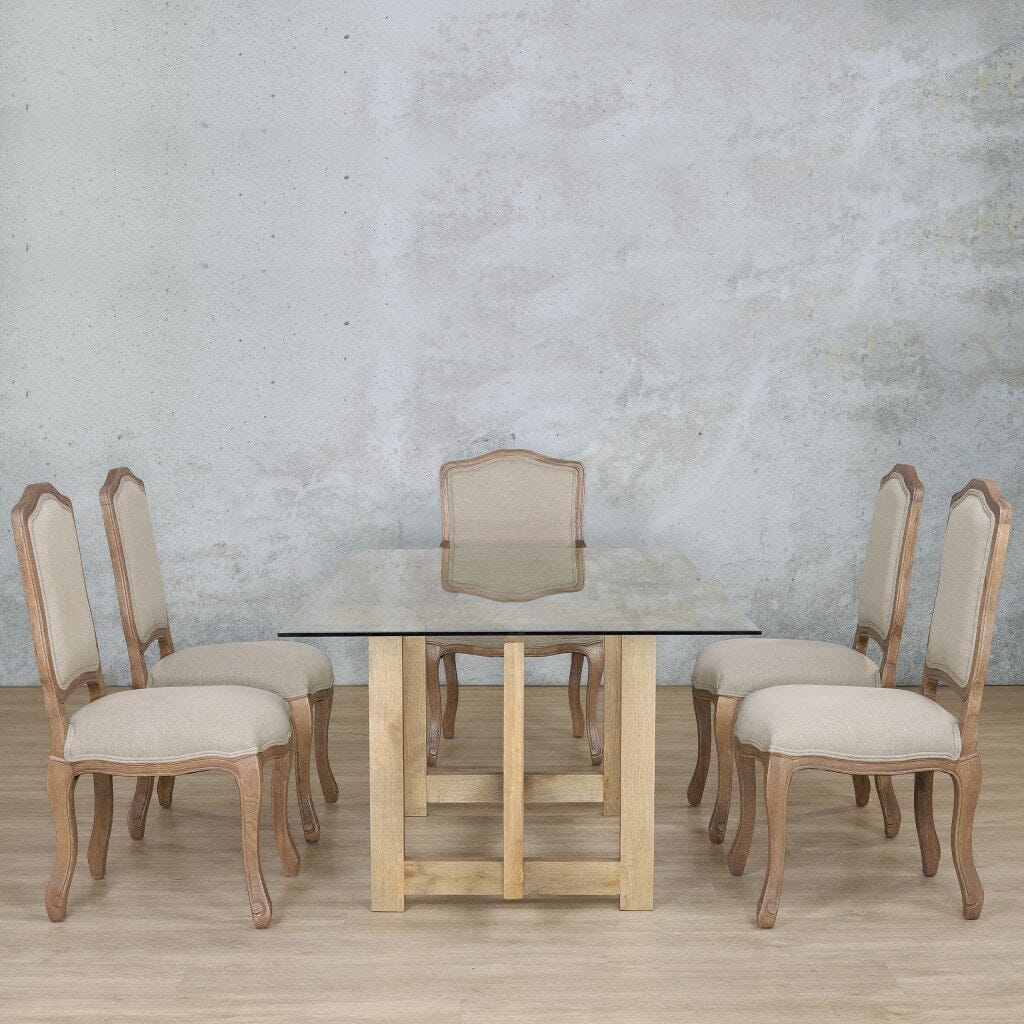 Bolton Glass Top & Duke 6 Seater Dining Set Dining room set Leather Gallery Antique Natural Oak 