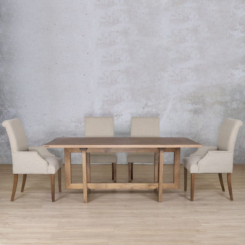 Bolton Wood Top & Baron 6 Seater Dining Set Dining room set Leather Gallery Antique Dark Oak 