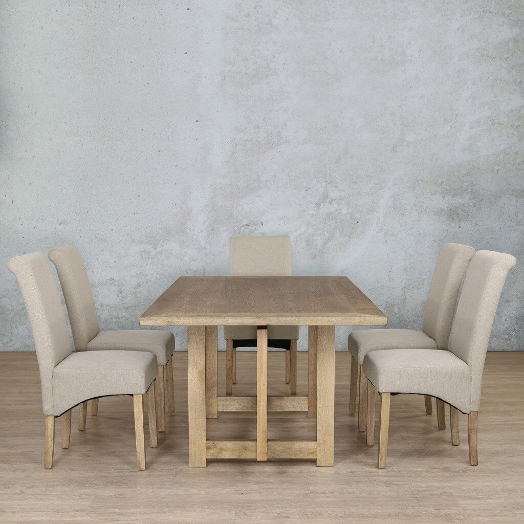 Bolton Wood Top & Windsor 6 Seater Dining Set Dining room set Leather Gallery Antique Natural Oak 