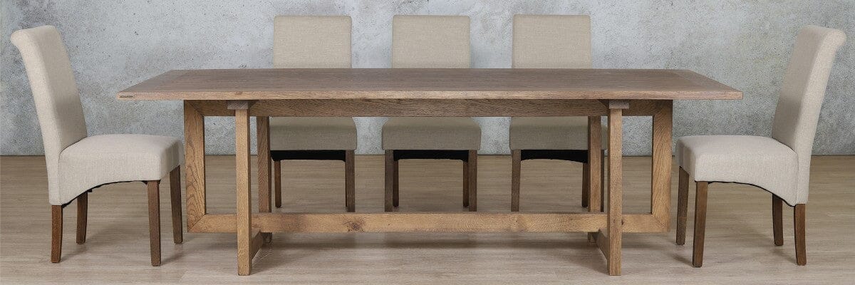 Bolton Wood Top & Windsor 8 Seater Dining Set Dining room set Leather Gallery Antique Dark Oak