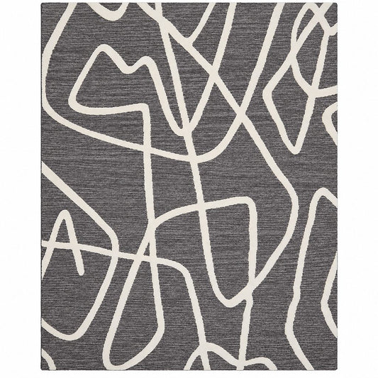 Leather Gallery Cadenza Rug in Carbon Grey, featuring bold organic white lines on a textured dark grey background.