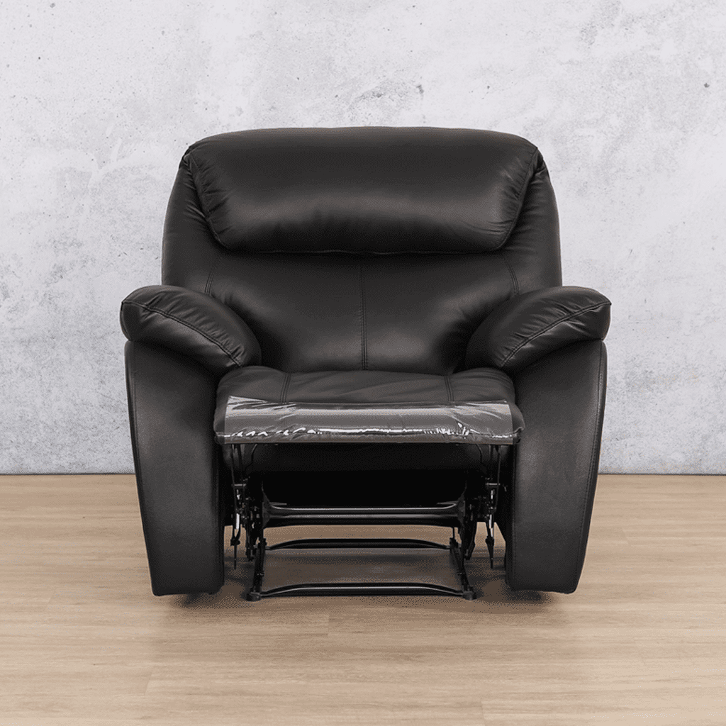 The Cairo black single recliner chair is a timeless piece, featuring rich leather upholstery and a classic design that complements any décor.