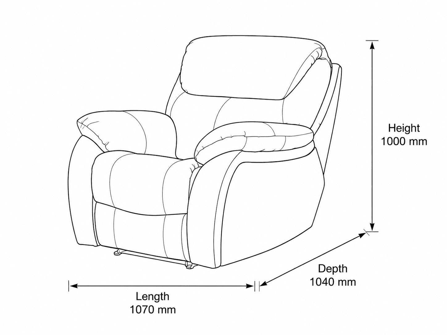 Measurement chart for Cairo 1 Seater Leather Recliner Chair