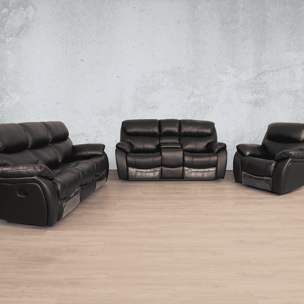 Cairo 3 + 2 + 1 Leather Recliner Home Theatre Suite - Leather Recliner-black