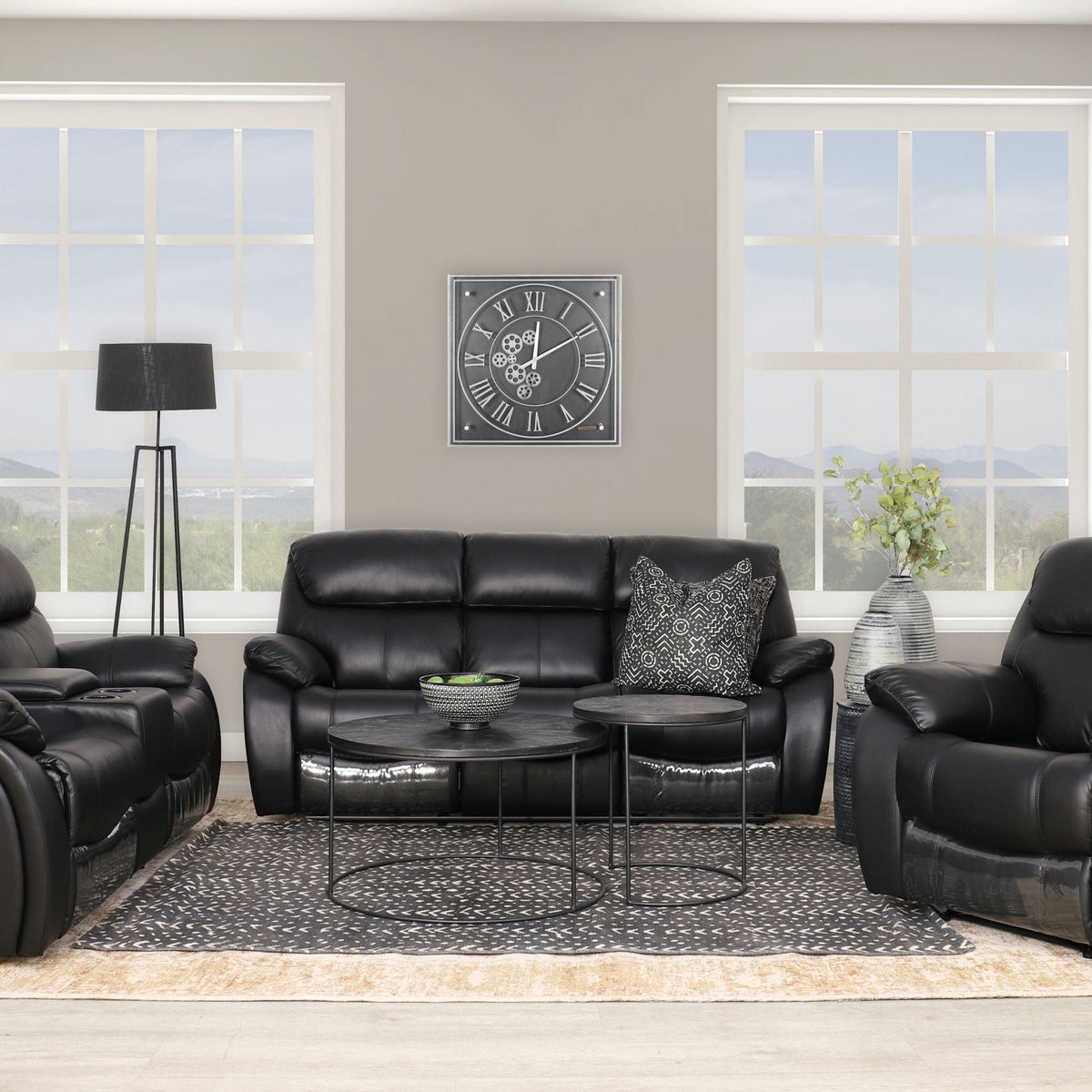 Cairo 3 + 2 + 1 Leather Recliner Home Theatre Suite - Leather Recliner-black