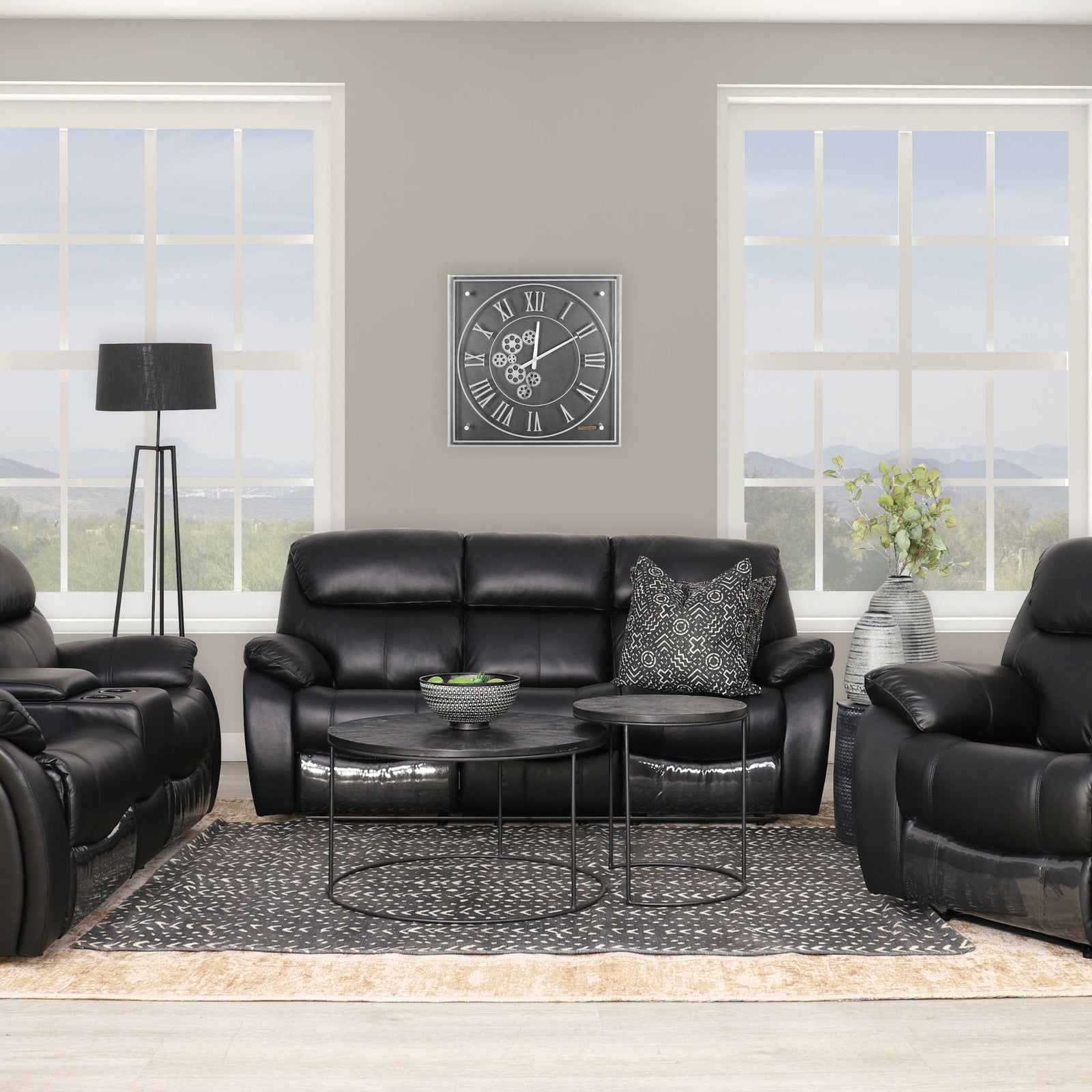 Cairo 3 + 2 + 1 Leather Recliner Home Theatre Suite - Leather Recliner-black
