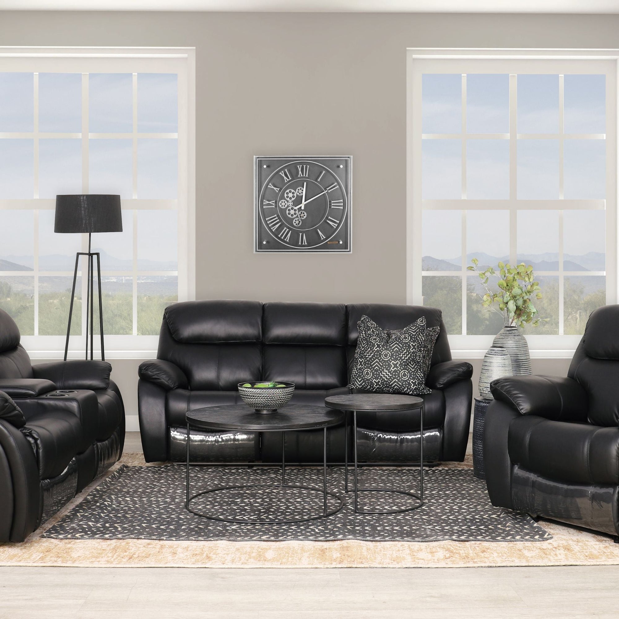 Cairo 3 + 2 + 1 Leather Recliner Home Theatre Suite - Leather Recliner-black