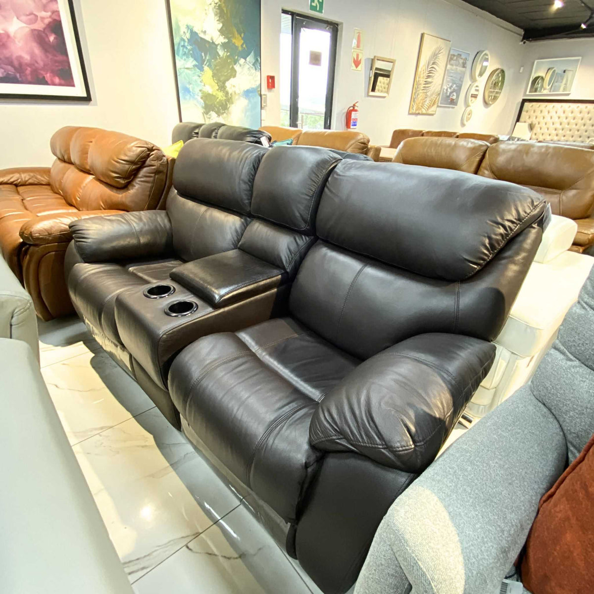 Cairo 2HT Seater Leather Recliner - Choc- Warehouse Clearance
