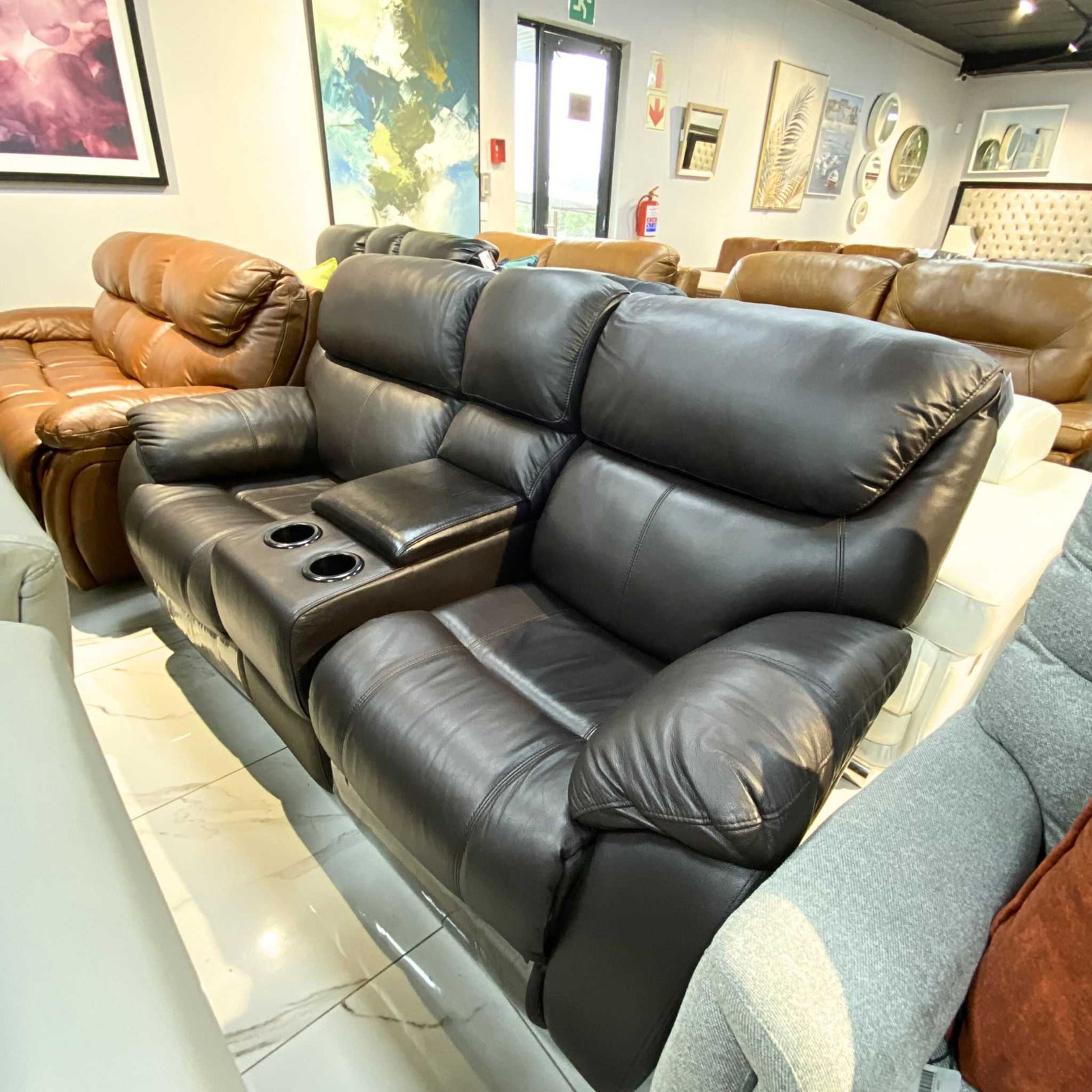 Cairo 2HT Seater Leather Recliner - Choc- Warehouse Clearance