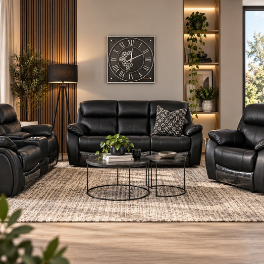 Cairo 3 + 2 + 1 Leather Recliner Home Theatre Suite - Leather Recliner-black