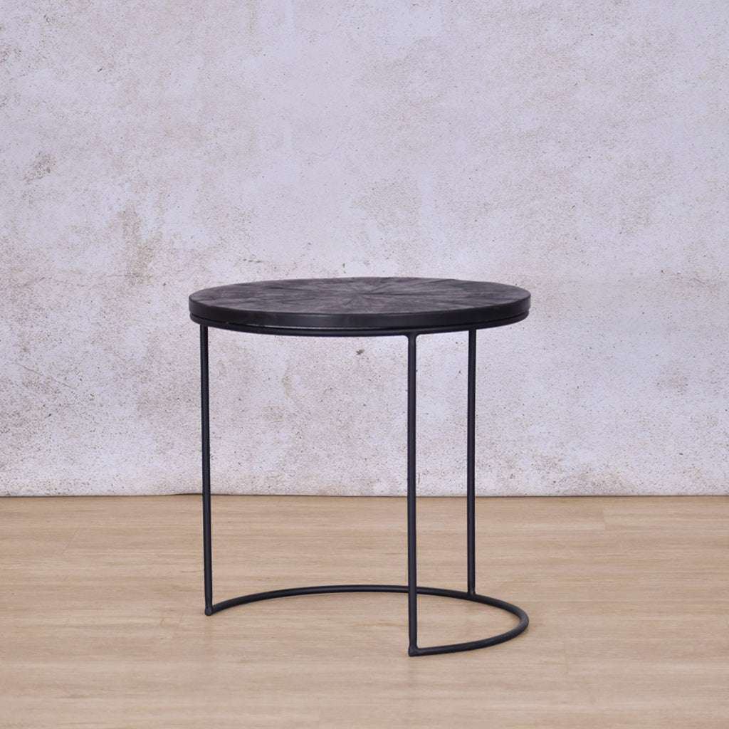 Table 1 of the Callie Nesting Coffee Table set - Set Of 2 - Black Parquet Wood Coffee Table | Coffee Table Sets | Coffee Table Collection at Leather Gallery | Coffee Tables for sale | Modern Coffee Table | Coffee Tables | coffee tables south africa | round coffee table | small round coffee table | nesting tables | small coffee table | Leather gallery furniture stores | black coffee table