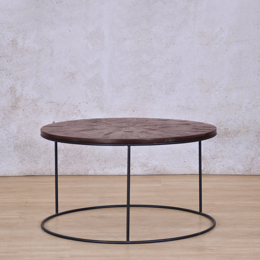 Table one of two in the Callie Nesting Coffee Table set - Coffee Parquet Wood Colour | Coffee Table Sets | Coffee Table Collection at Leather Gallery | Coffee Tables for sale | Modern Coffee Table | Coffee Tables | coffee tables south africa | round coffee table | small round coffee table | nesting tables | small coffee table | Leather gallery furniture stores | black coffee table