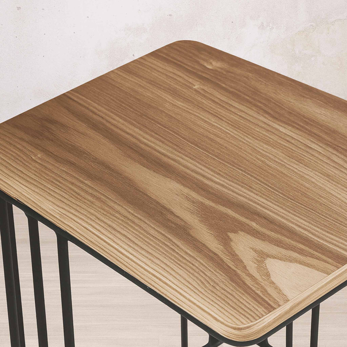 Gallery Everyday Camila Side Table in Natural, featuring a wooden top and black metal legs.