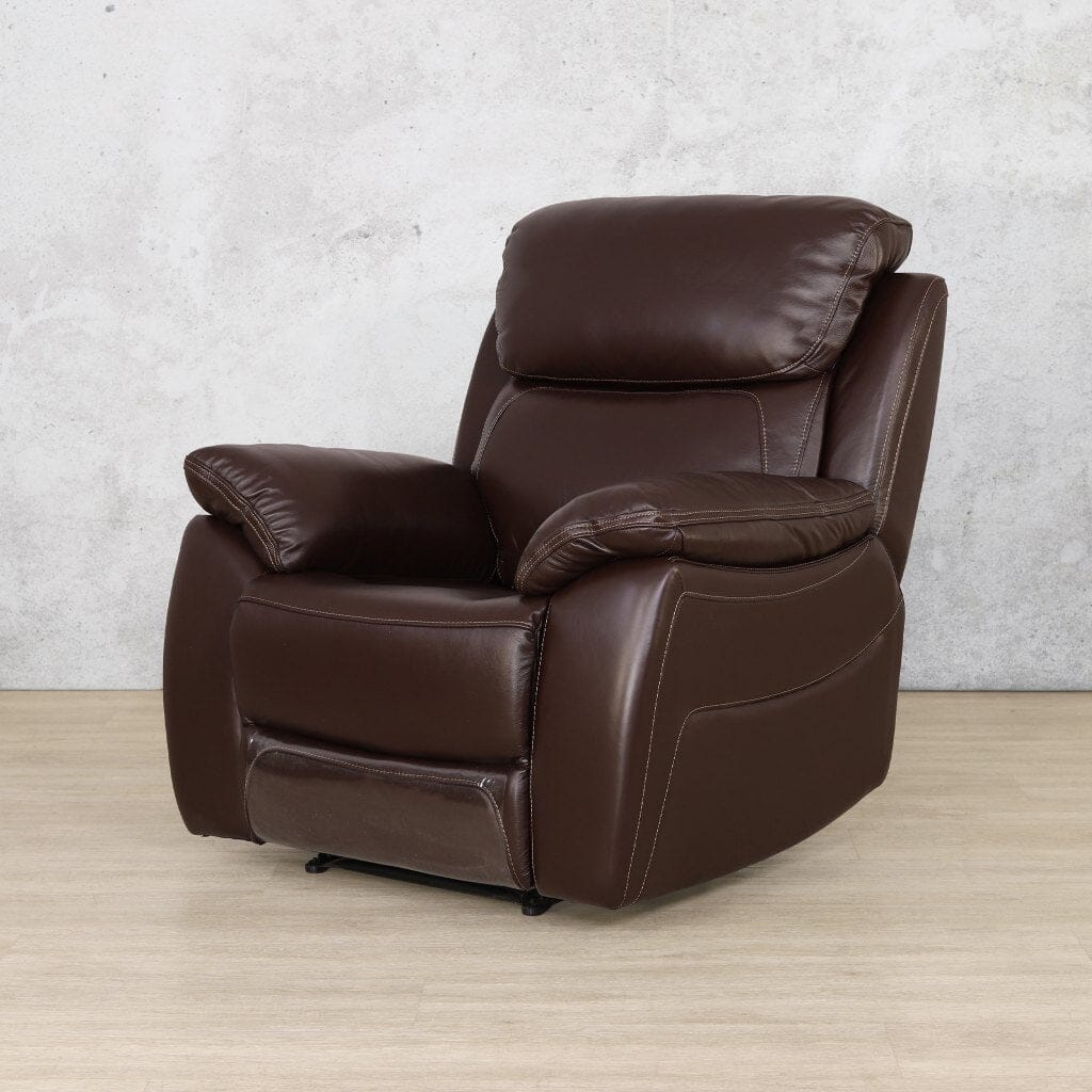 Capri 1 Seater leather rise and recliner from Leather Gallery. Choc
