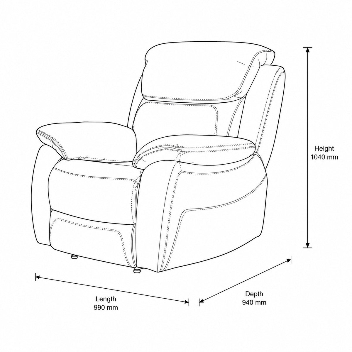 Capri 1 Seater Leather Recliner Chair Black - Warehouse Clearance