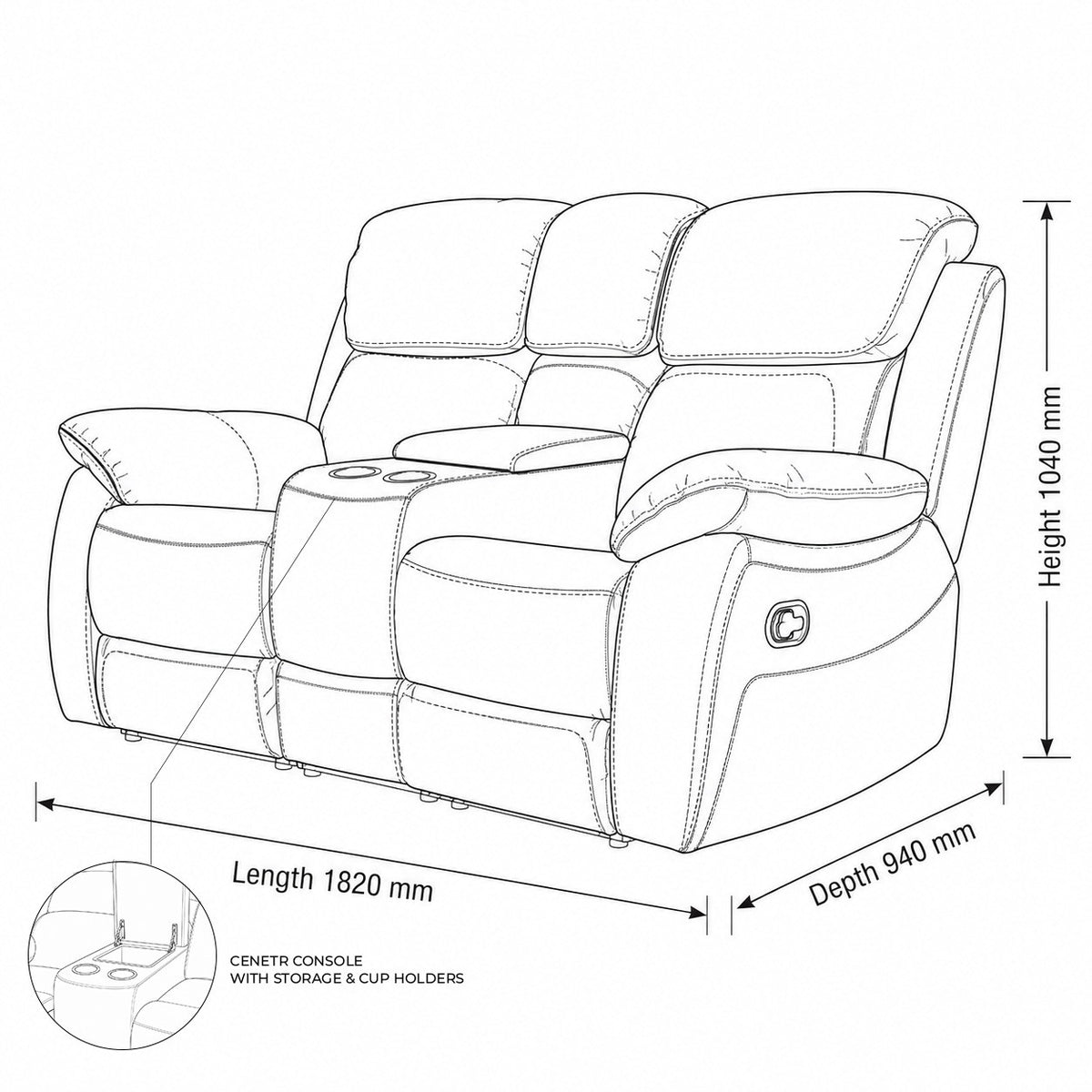 Capri 2 Seater Leather Home Theatre Recliner - Warehouse Clearance