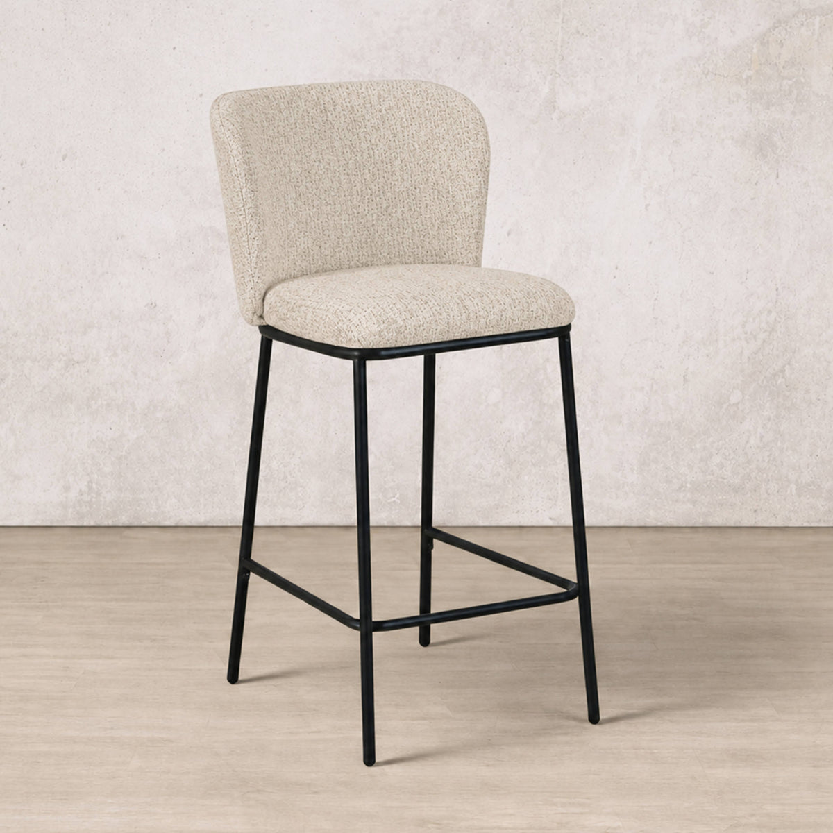 Angle view of Carl Fabric Bar Chair in beige | Bar chair, bar stools for sale, barstool, dining chair, stools