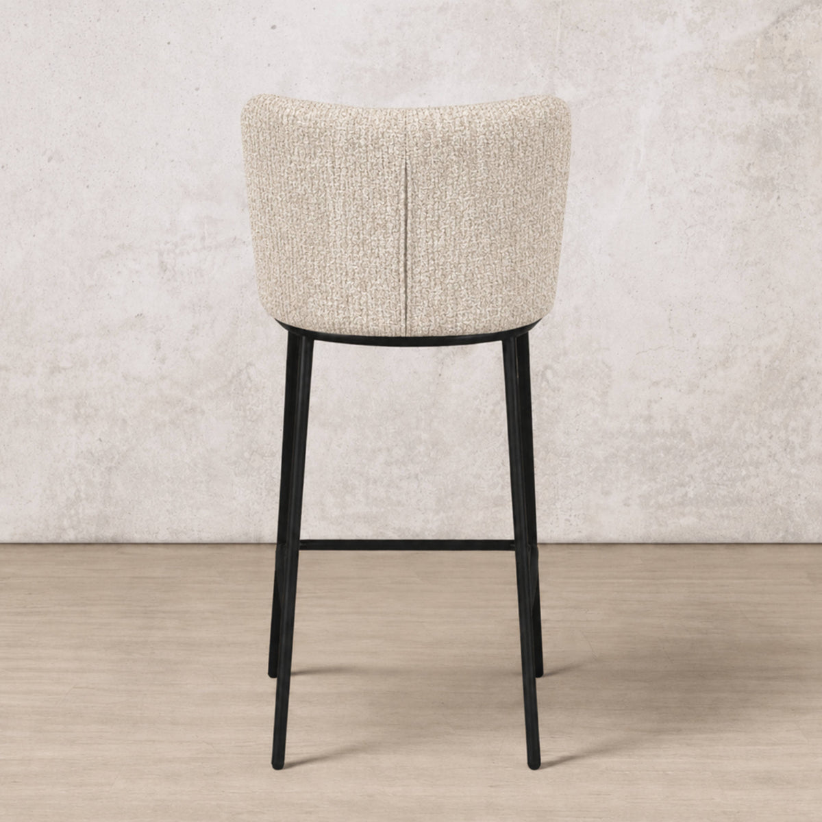 Back view of Carl Fabric Bar Chair in beige. | Bar chairs, bar stools for sale, barstool, dining chair, bar stools and chairs, bar chairs for kitchen 