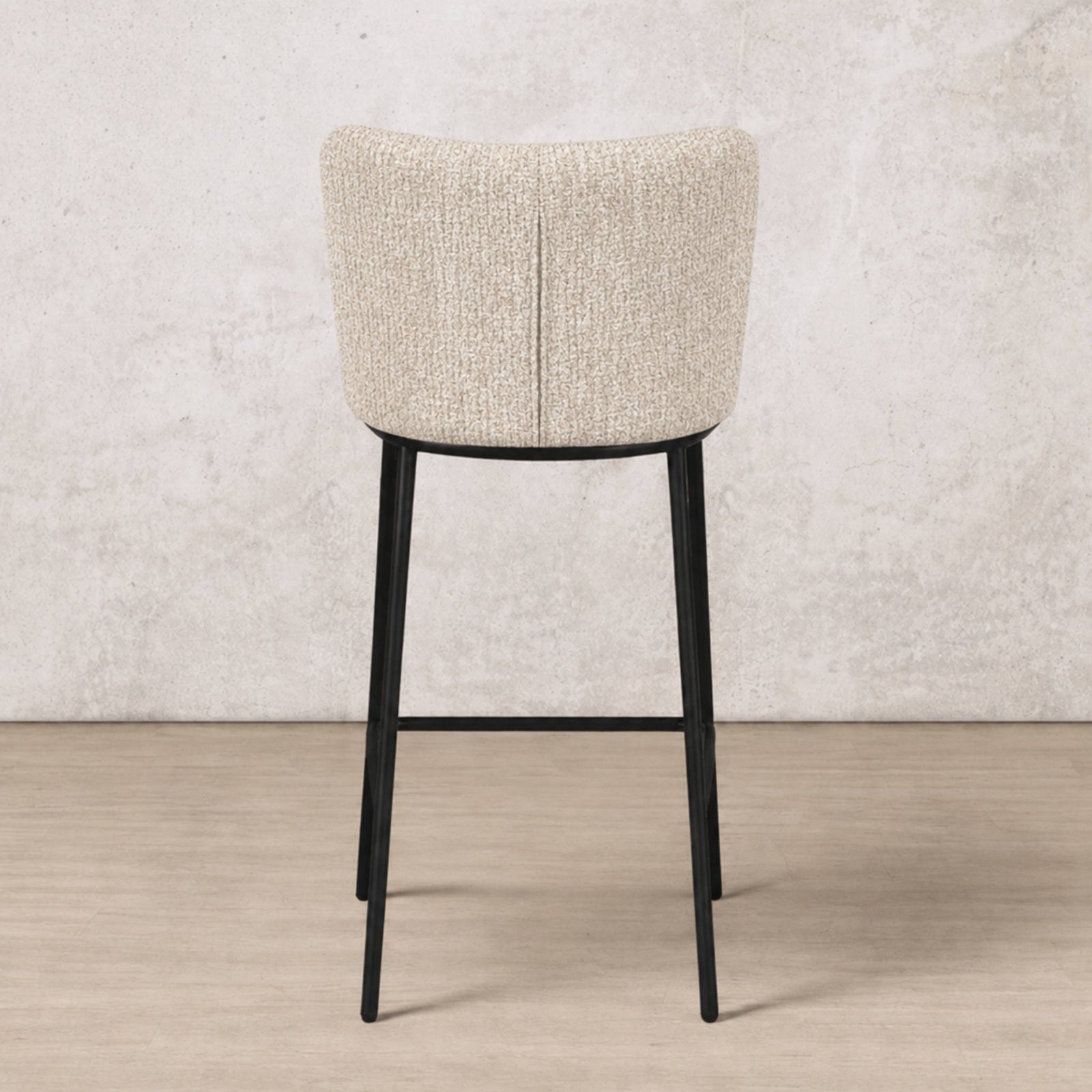 Back view of Carl Fabric Bar Chair in beige. | Bar chairs, bar stools for sale, barstool, dining chair, bar stools and chairs, bar chairs for kitchen 