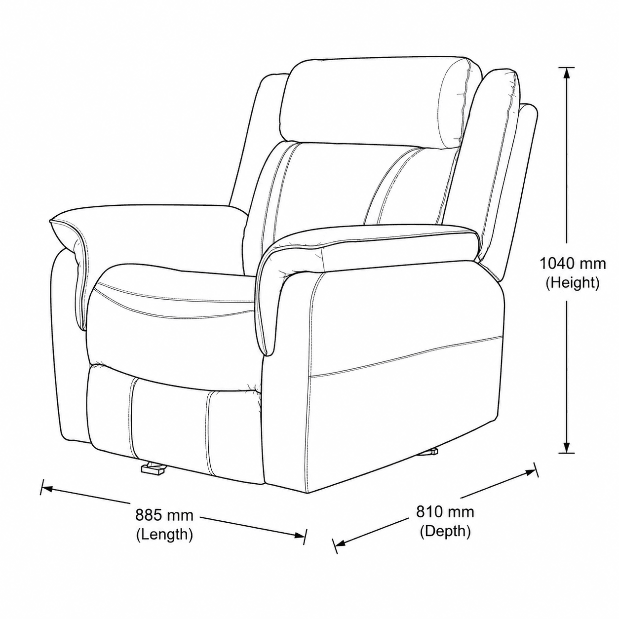 Measurement chart for Carter 1 Seater Leather Recliner Chair