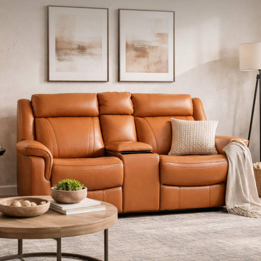Carter 2 Seater Home Theatre Leather Recliner - Tan - Leather Recliner