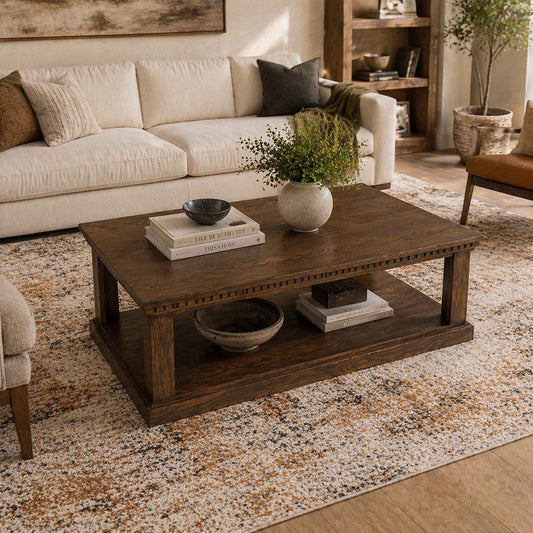 Charleston Coffee Table in Antique Dark Oak shown in a rustic lounge setting | Coffee tables, coffee tables for sale, wood coffee table 