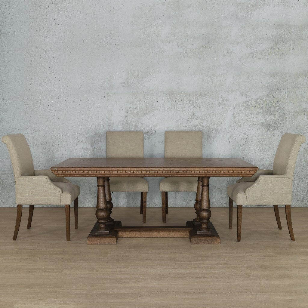 Charlotte Fluted Wood Top & Baron 6 Seater Dining Set Dining room set Leather Gallery Antique Dark Oak 