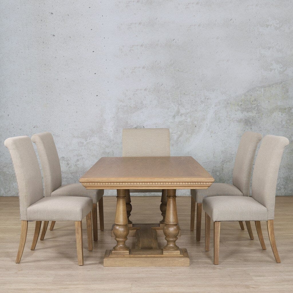 Charlotte Fluted Wood Top & Baron 6 Seater Dining Set Dining room set Leather Gallery Antique Natural Oak