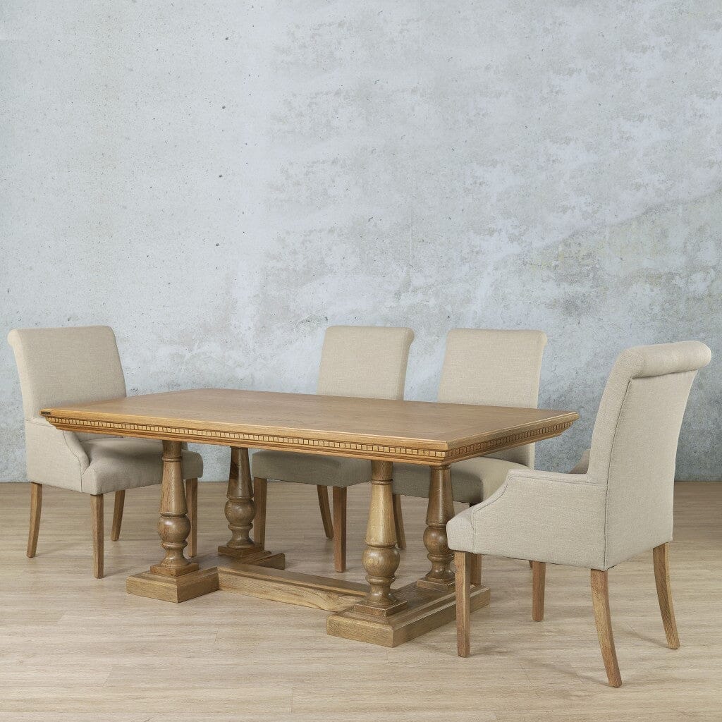 Charlotte Fluted Wood Top & Baron 6 Seater Dining Set Dining room set Leather Gallery Antique Natural Oak