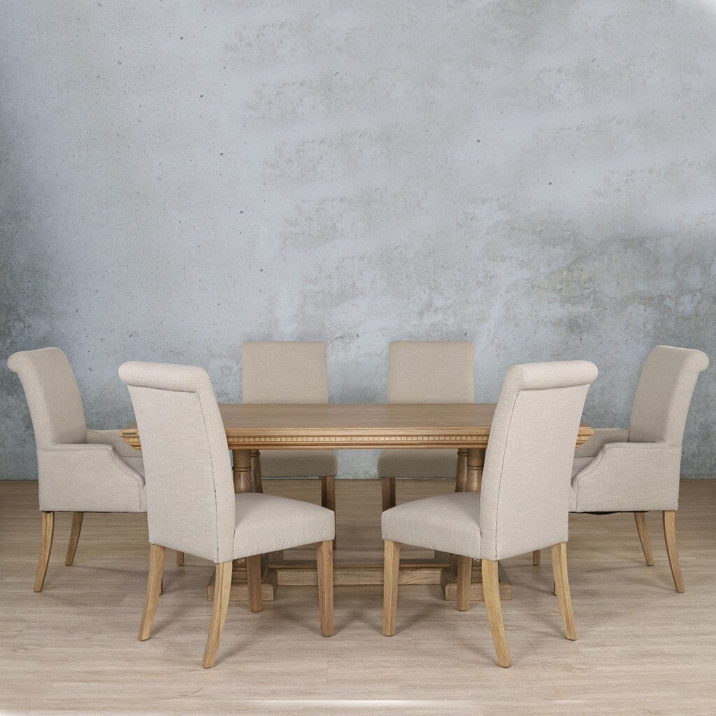 Charlotte Fluted Wood Top & Baron 6 Seater Dining Set Dining room set Leather Gallery Antique Natural Oak