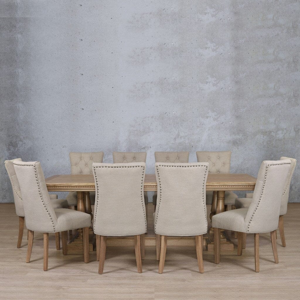 Charlotte Fluted Wood Top & Duchess 10 Seater Dining Set Dining room set Leather Gallery  Antique Natural Oak 