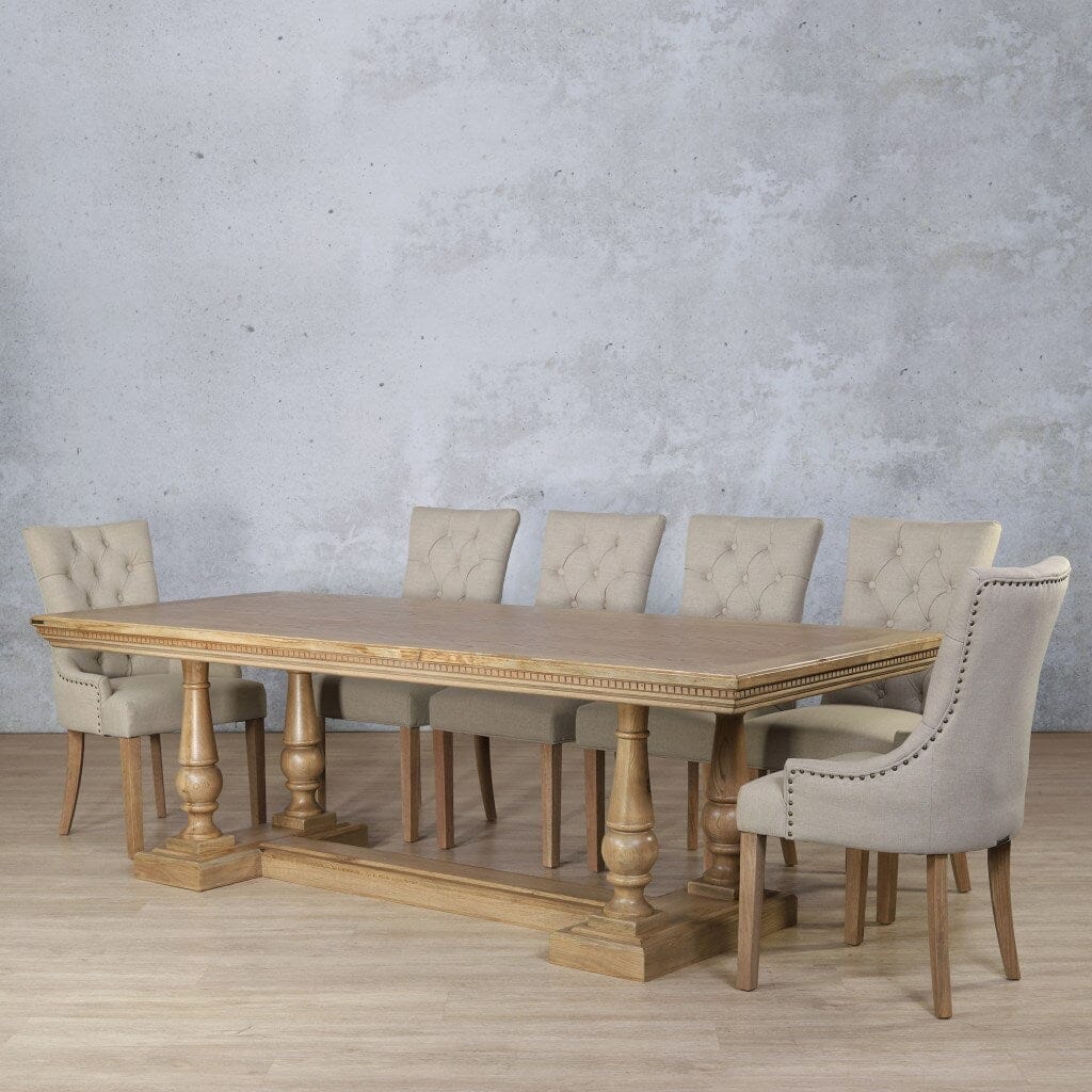 Charlotte Fluted Wood Top & Duchess 10 Seater Dining Set Dining room set Leather Gallery  Antique Natural Oak 