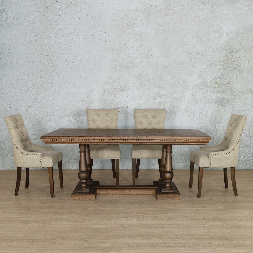Charlotte Fluted Wood Top & Duchess 6 Seater Dining Set Dining room set Leather Gallery Antique Dark Oak 
