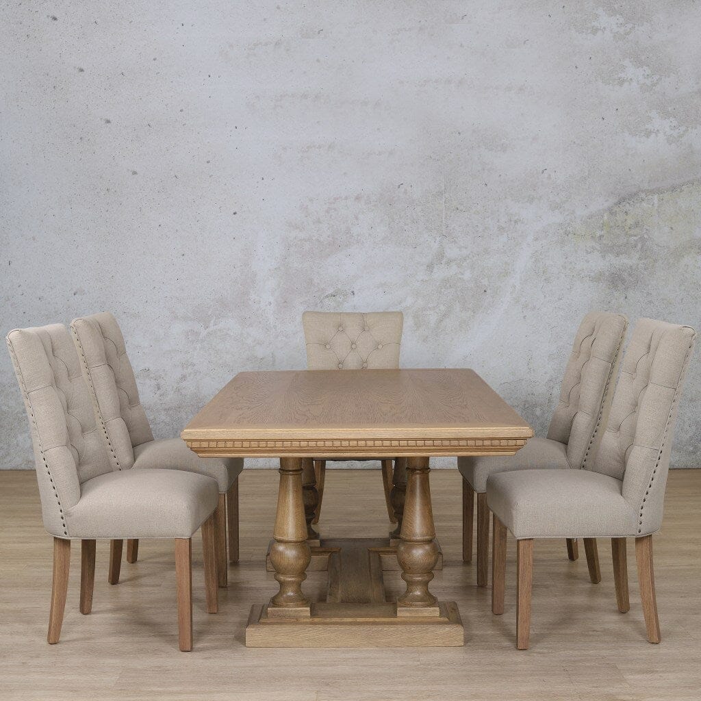 Charlotte Fluted Wood Top & Duchess 6 Seater Dining Set Dining room set Leather Gallery  Antique Natural Oak 