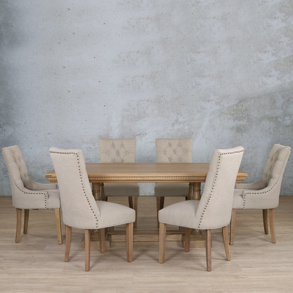 Charlotte Fluted Wood Top & Duchess 6 Seater Dining Set Dining room set Leather Gallery  Antique Natural Oak 