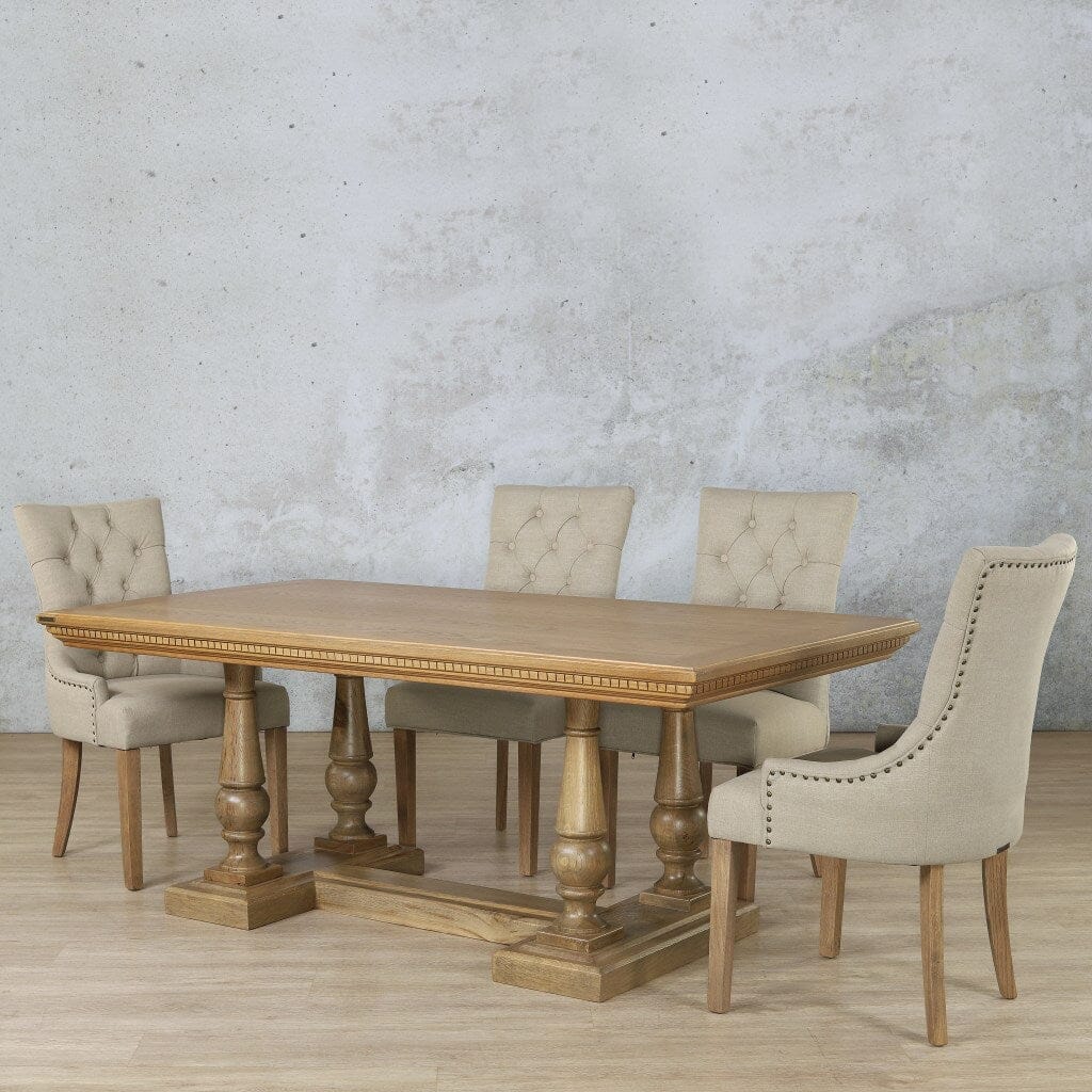 Charlotte Fluted Wood Top & Duchess 6 Seater Dining Set Dining room set Leather Gallery  Antique Natural Oak 