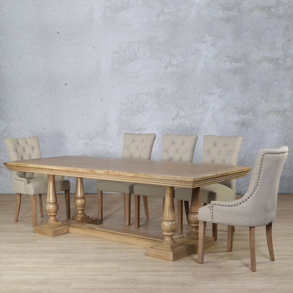 Charlotte Fluted Wood Top & Duchess 8 Seater Dining Set Dining room set Leather Gallery Antique Natural Oak