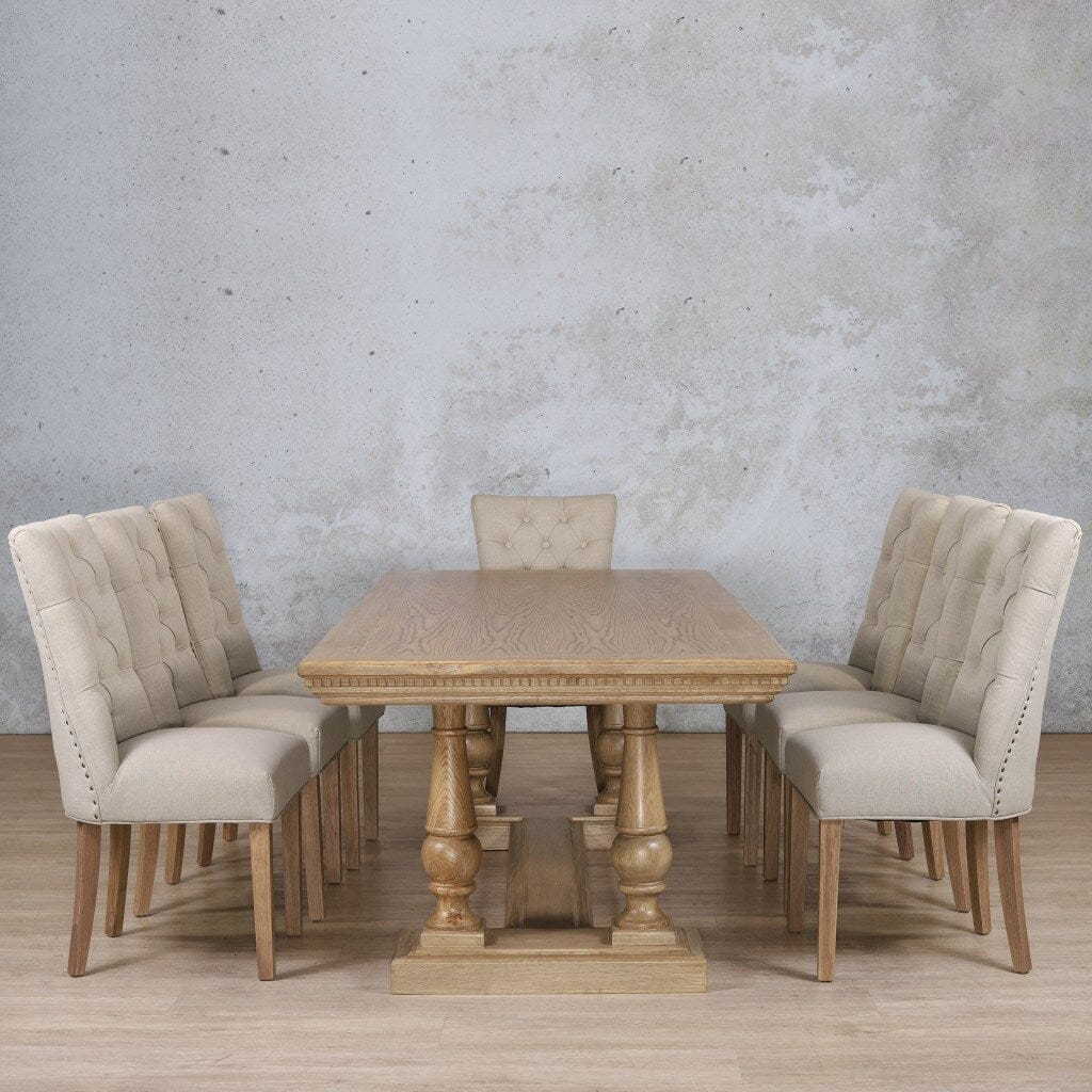 Charlotte Fluted Wood Top & Duchess 8 Seater Dining Set Dining room set Leather Gallery Antique Natural Oak
