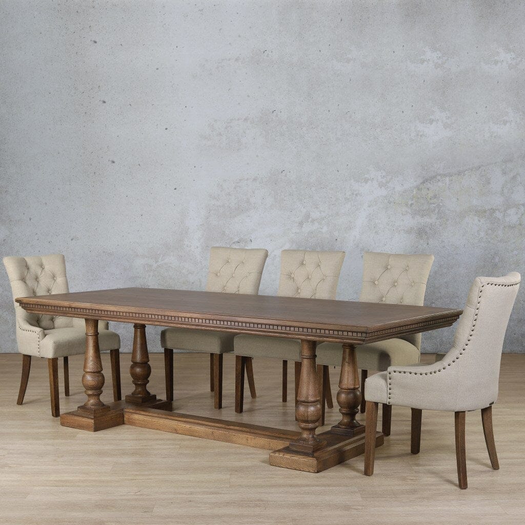 Charlotte Fluted Wood Top & Duchess 8 Seater Dining Set Dining room set Leather Gallery Antique Dark Oak