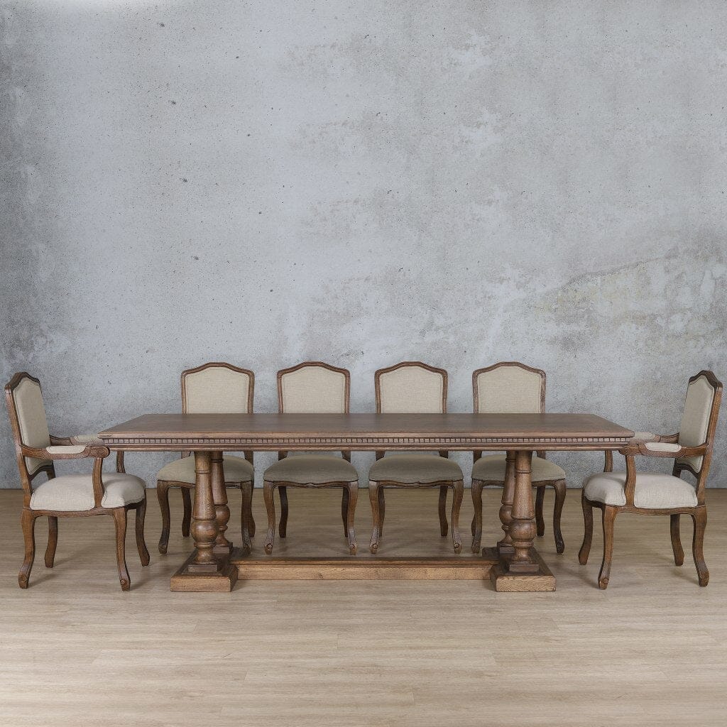 Charlotte Fluted Wood Top & Duke 10 Seater Dining Set Dining room set Leather Gallery Antique Dark Oak 