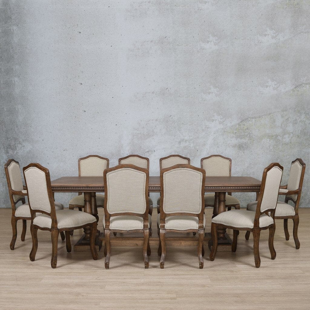 Charlotte Fluted Wood Top & Duke 10 Seater Dining Set Dining room set Leather Gallery Antique Dark Oak