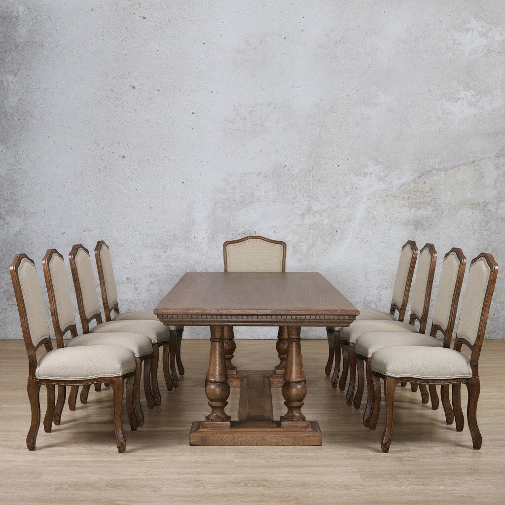 Charlotte Fluted Wood Top & Duke 10 Seater Dining Set Dining room set Leather Gallery Antique Dark Oak