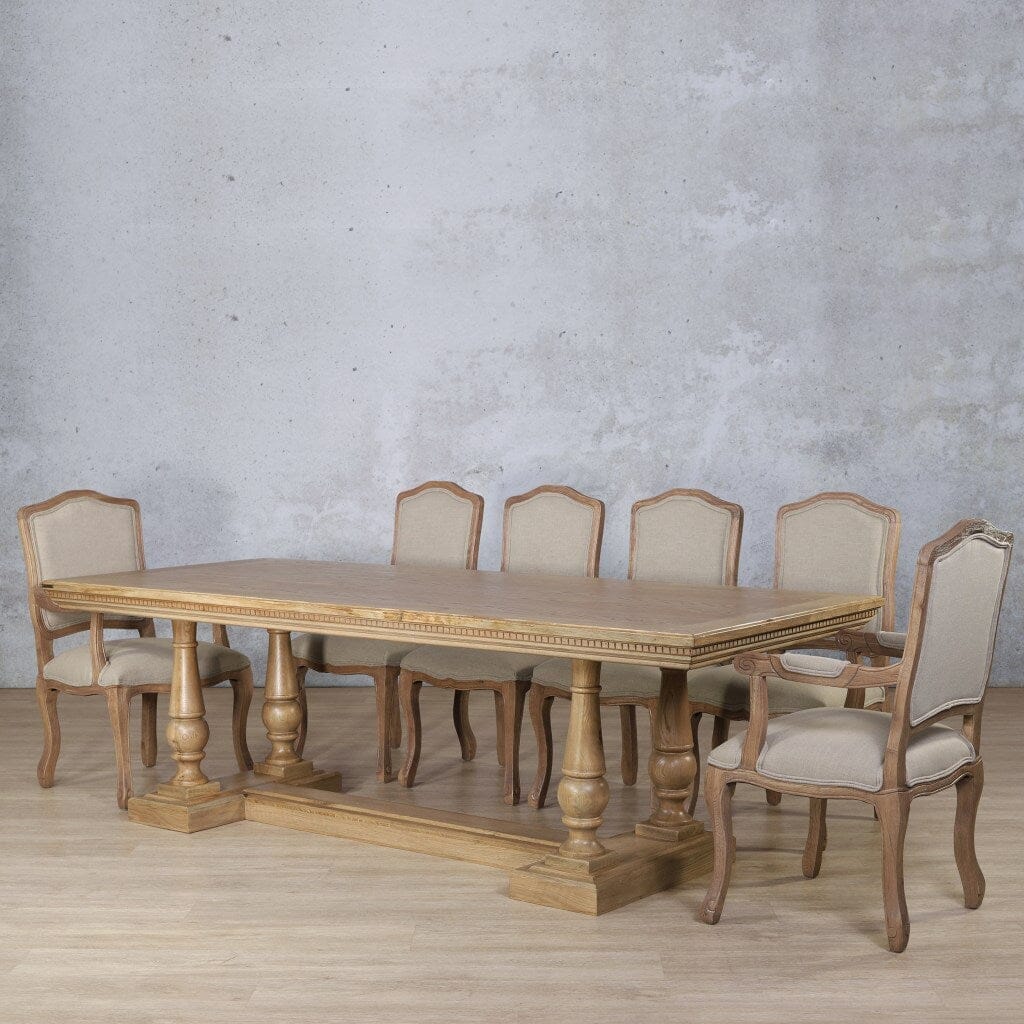 Charlotte Fluted Wood Top & Duke 10 Seater Dining Set Dining room set Leather Gallery Antique Natural Oak