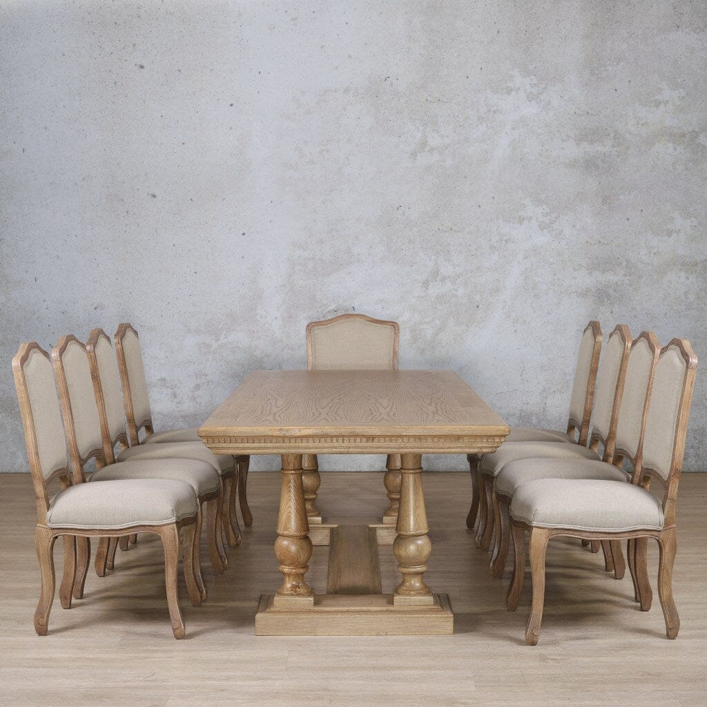 Charlotte Fluted Wood Top & Duke 10 Seater Dining Set Dining room set Leather Gallery Antique Natural Oak